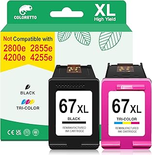 67XL Ink Cartridge for HP Ink 67 for HP Deskjet 2742e Ink Cartridges for Deskjet 2755e 2700 2752e 4100e 4120e 4155e Envy 6000 6455e 6458e 6452e HP67 Ink Cartridges Black/Color Replacement
