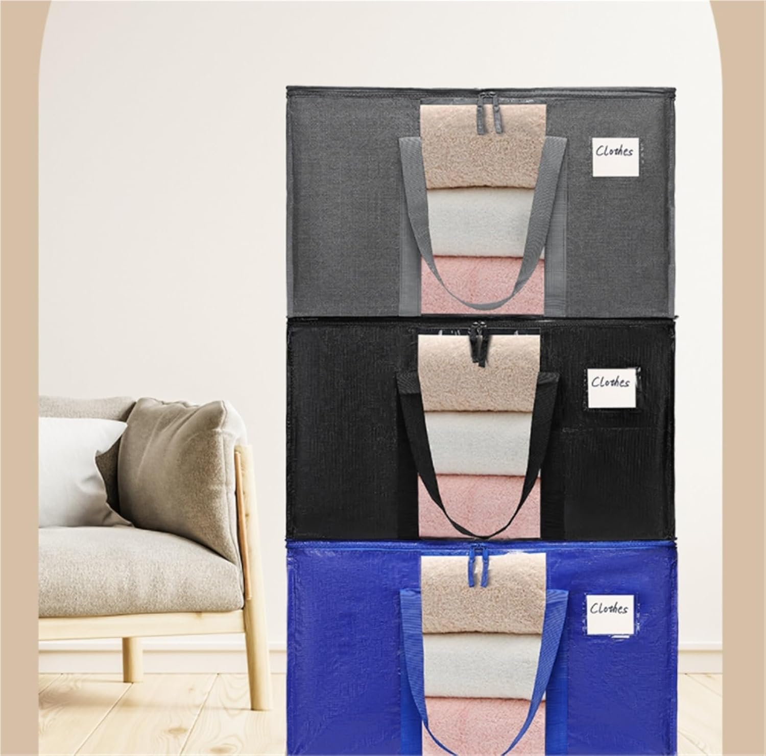 Storage Bag for Clothes Bedding Storage Bag with Double Handles Clothing Moving Supplies Storage Tote Bag Storage Container(Blue)