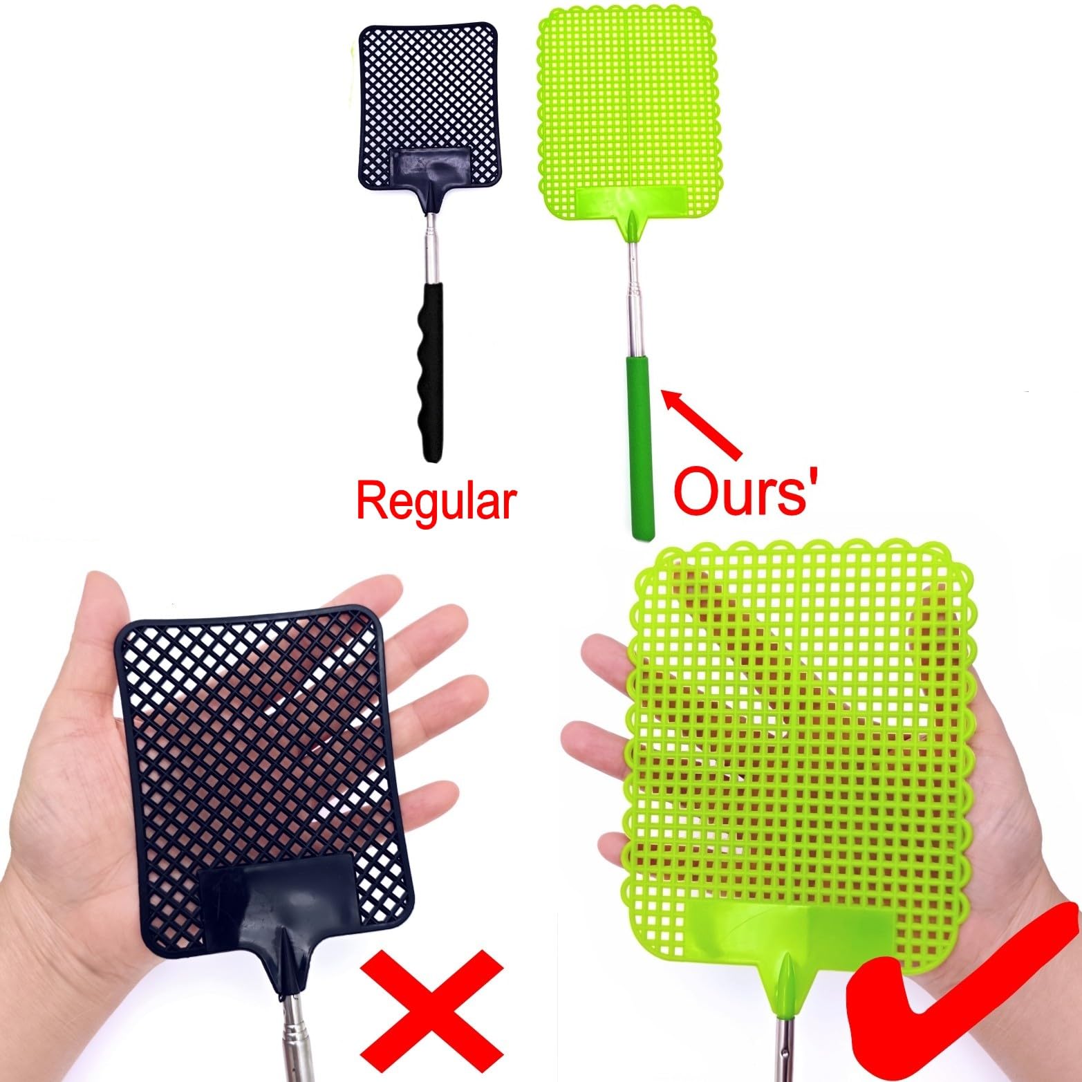 JZK 2x Scacciamosche telescopiche estensibili con manico lungo, plastica racchetta a mano per mosche acchiappa-mosche manuale per interni ed esterni, scaccia insetti per vespe/insetti