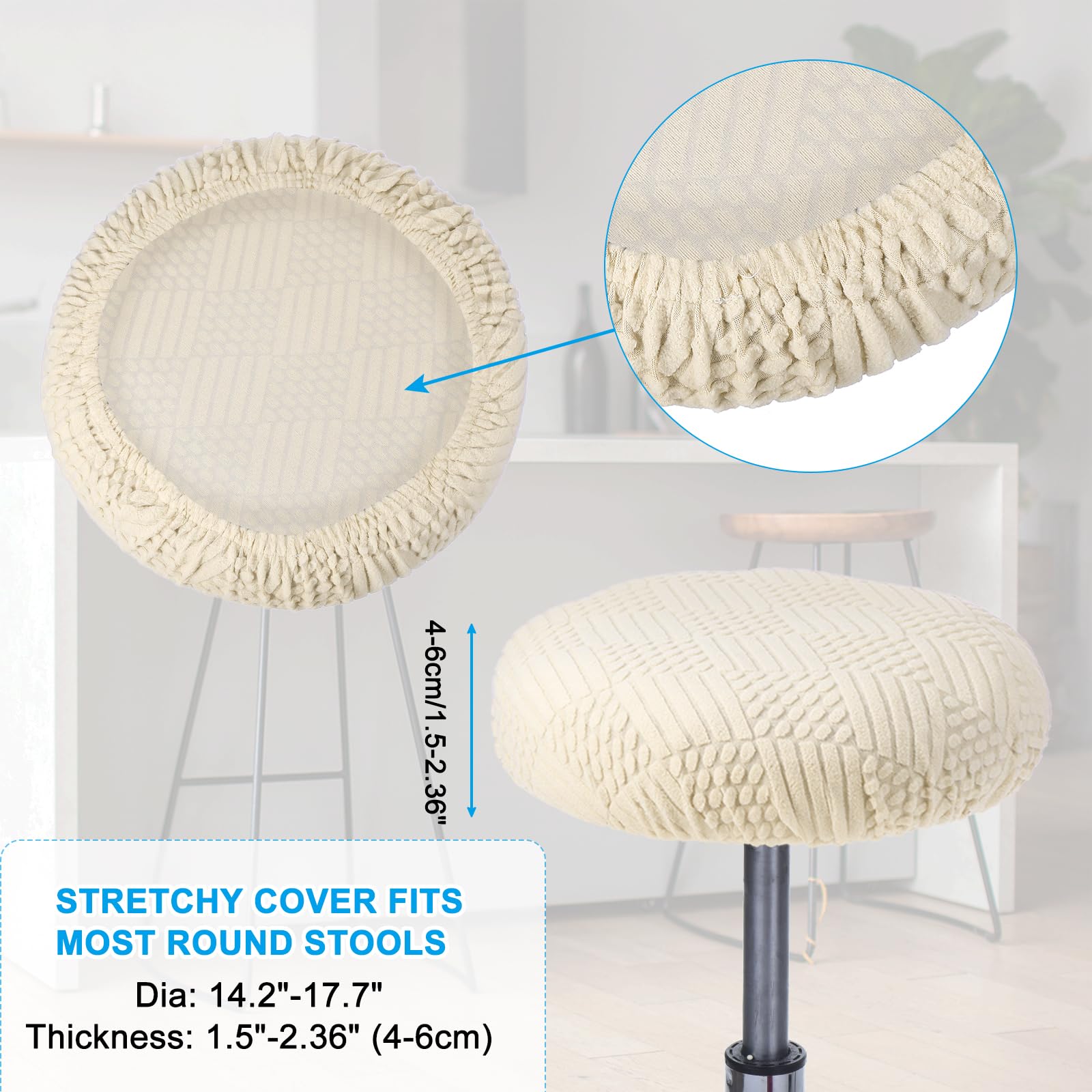 PATIKIL Housses De Tabouret Rondes, 4 Pcs Housses Élastiques pour Tabourets De Bar Lavables Coussin De Tabouret Housse Élastique pour Siège De Chaise De Bar 14-18 Pouces, Beige