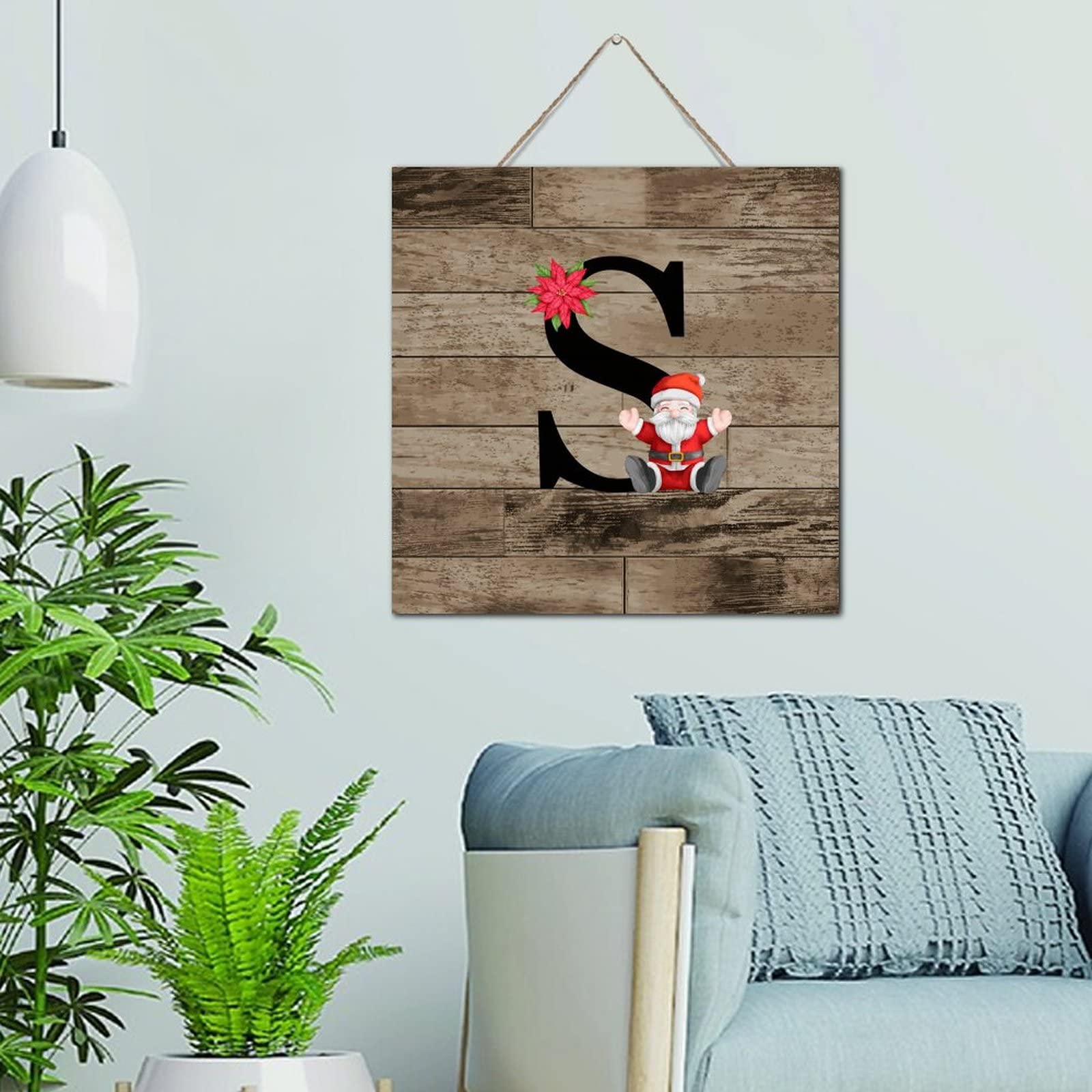Monogramme de Noël initiale S panneau en bois déco salon et cabine