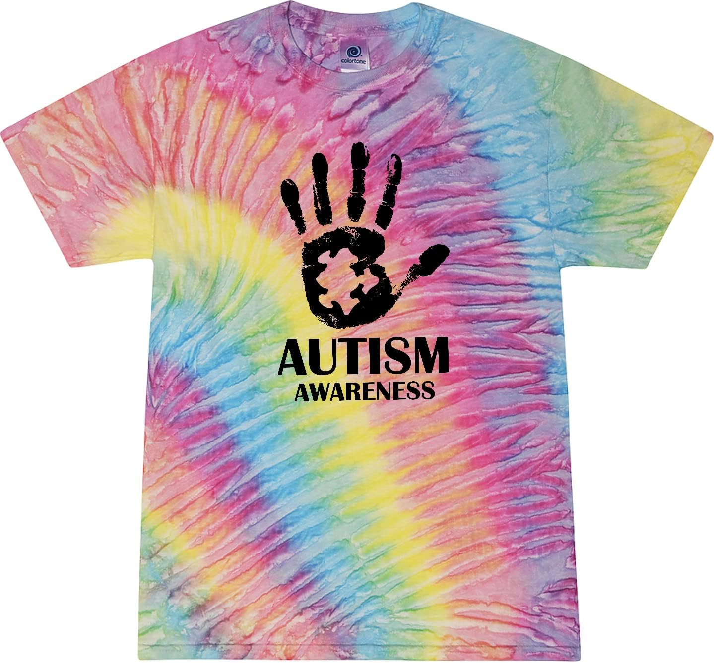 Autism Awareness Hand Tie Dye Spiral Streak Short Sleeve T-Shirt for Mens Women Adult T-Shirt