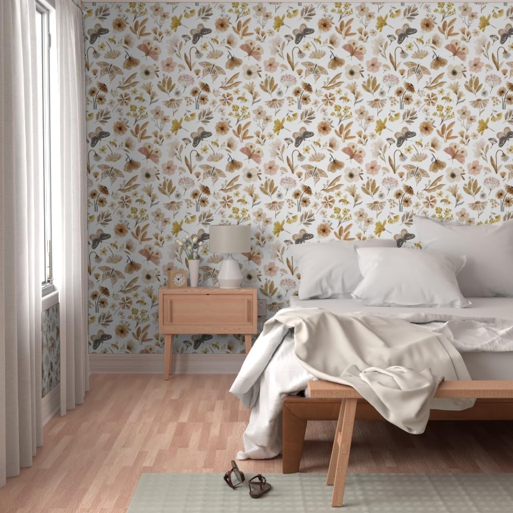 Peel & Stick Wallpaper 3ft x 2ft - Gardens Flowers Butterflies Butterfly Floral Nature Spring Bees Custom Removable Wallpaper by Spoonflower