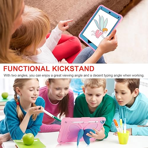 Miniatura 3 de VOFUOE Funda para iPad de 6ª/5ª generación con protector de pantalla para iPad 9.7, 2018 2017, correa de soporte de mariposa, muñecos, portalápices