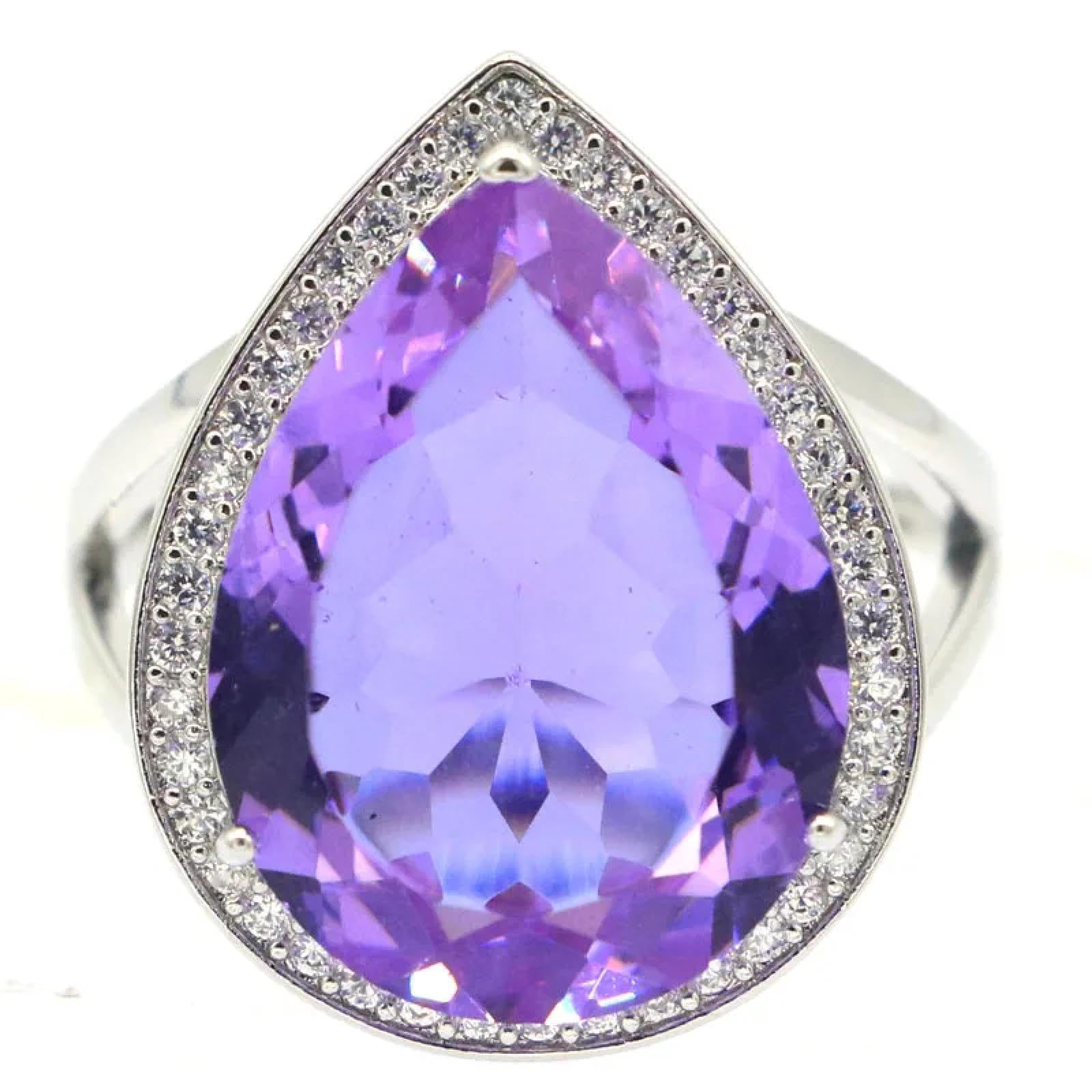 Anello Anelli Gioielli Donna Uomo Accattivanti Anelli di Fidanzamento in Argento con Zirconi Bianchi E Topazio Alessandrite Che Cambiano Colore, 20 X 15 Mm, 7 Zultanite