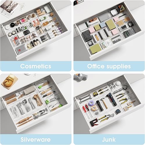 Miniatura 6 de MIUOPUR Organizador de cajones expandible, ancho (10.6"-20.1") profundidad (11"-20.1"), organizador de cajones de maquillaje transparente con 6