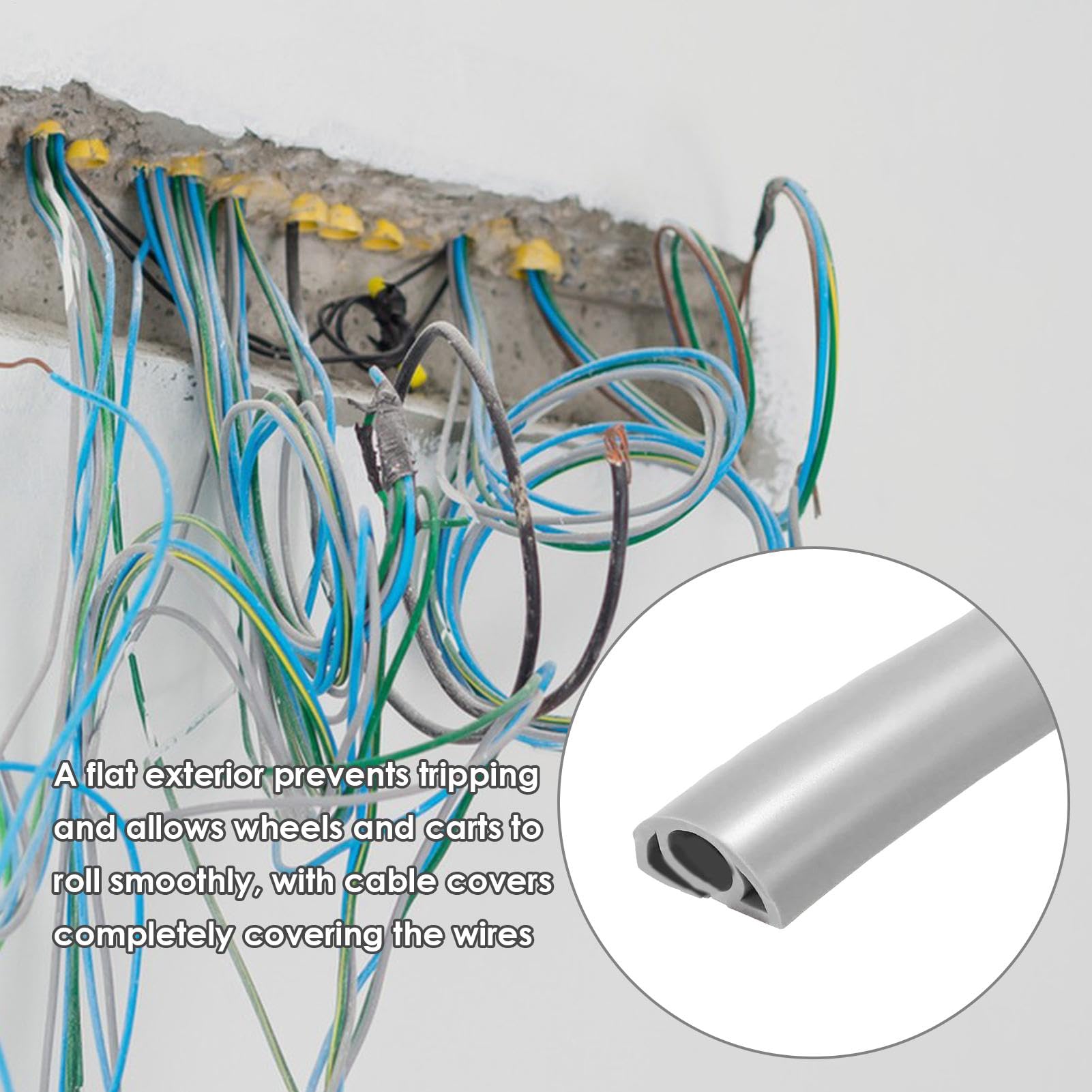 Cubierta de cable eléctrico para suelo, cubierta de cable de suelo - Suelo de protección de cable flexible de PVC ignífugo | Protección de cable autoadhesiva para gestión de cables domésticos, oficina