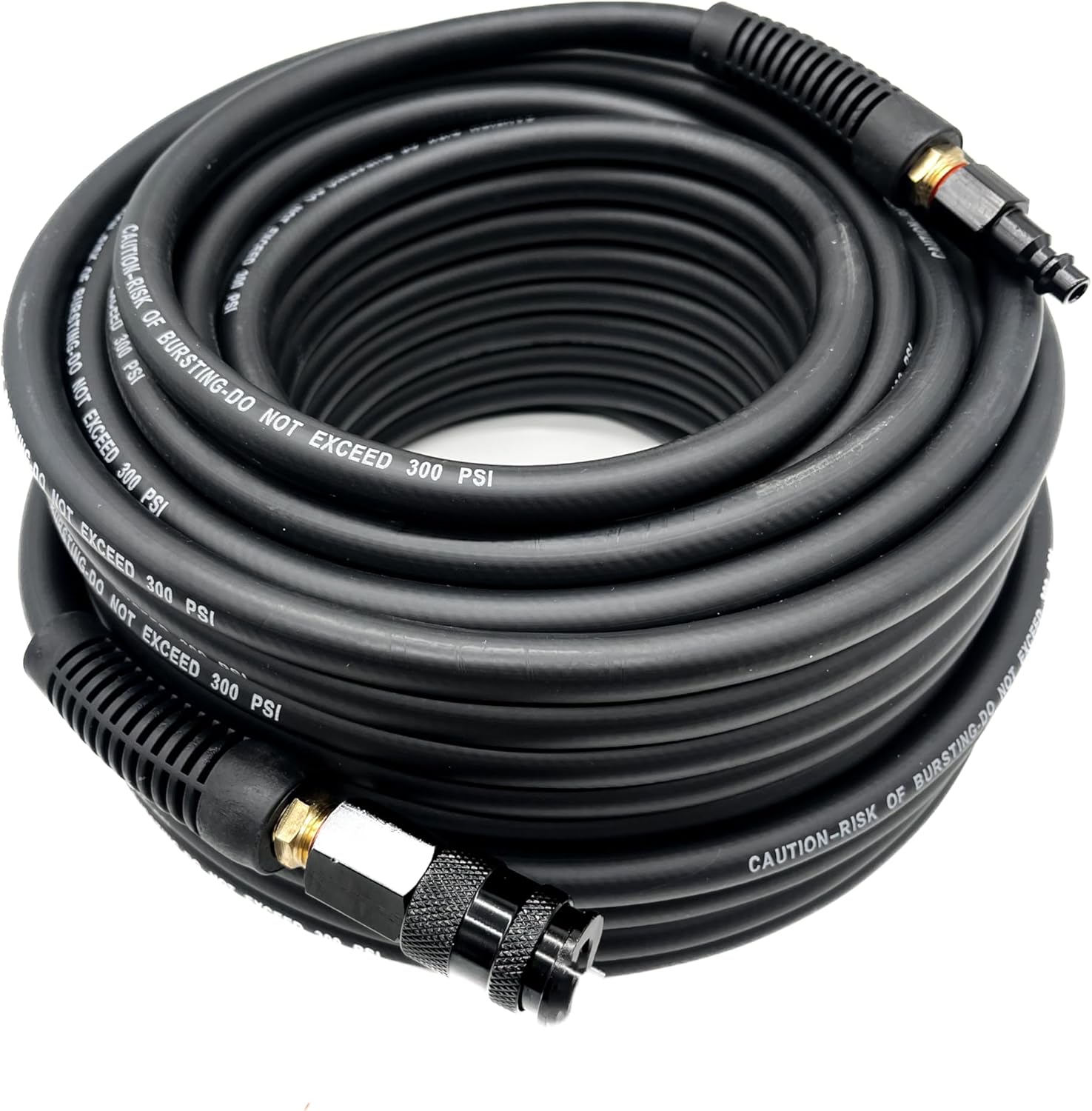 Hybrid Air Hose 1/4-Inch x 100FT,300 PSI Heavy Duty, Lightweight, Kink Resistant, All-Weather Flexibility With 1/4-Inch Swivel Solid Aluminum Quick Coupler and Plug, Black