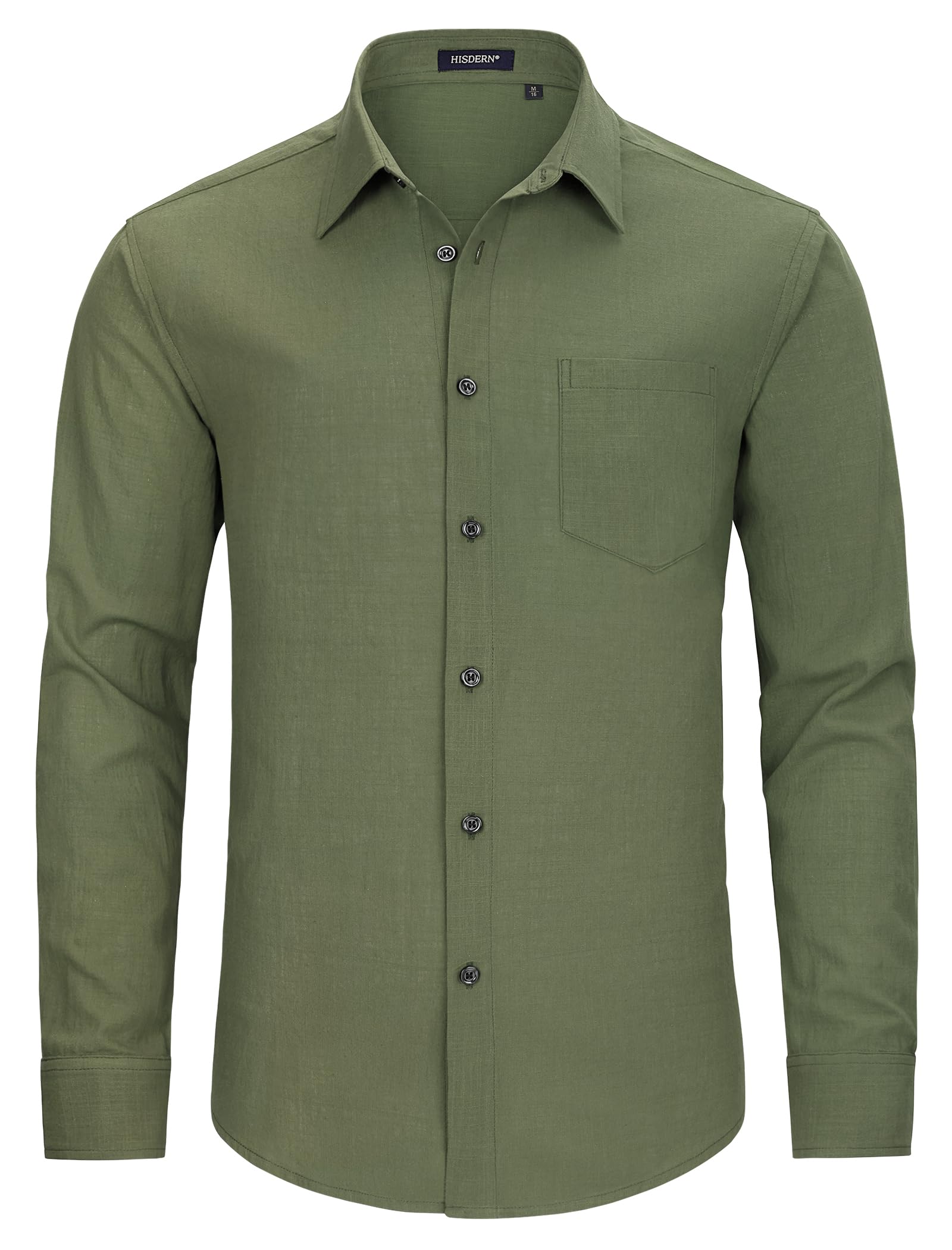 HISDERN Chemises en Lin et Coton pour Homme Manches Longues Décontractée Boutonnées Légères Été Chemise Coupe Régulière de Plage Casual Shirts avec Poche