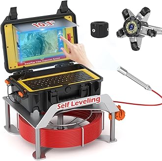 Sanyipace Drain Camera 100FT/30M, Self-Leveling Sewer Camera with 512Hz Transmitter, 7MM Thick Cable, Pipe Camera with Distance Counter, Wireless Keyboard, IP68 Waterproof Plumbing Camera with Lights