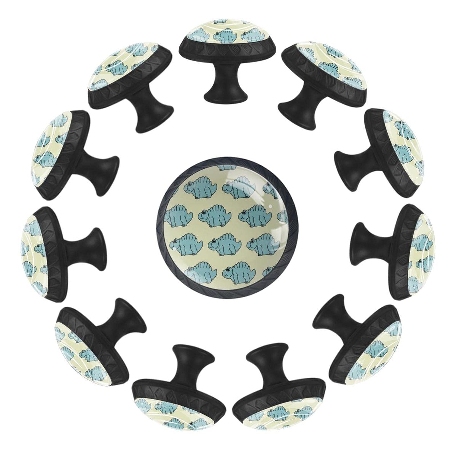 Knob with Screws Set of 12 for Kitchen Cabinets Dresser Drawers Pulls Handles Home Decor Cartoon Dinosaur