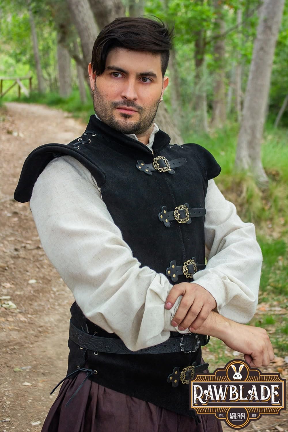 Diego Jerkin medieval de cuero dividido para hombre, túnica de cuero y chaleco de armadura, disfraz de pirata renacentista, chaleco sin mangas para feria y cosplay