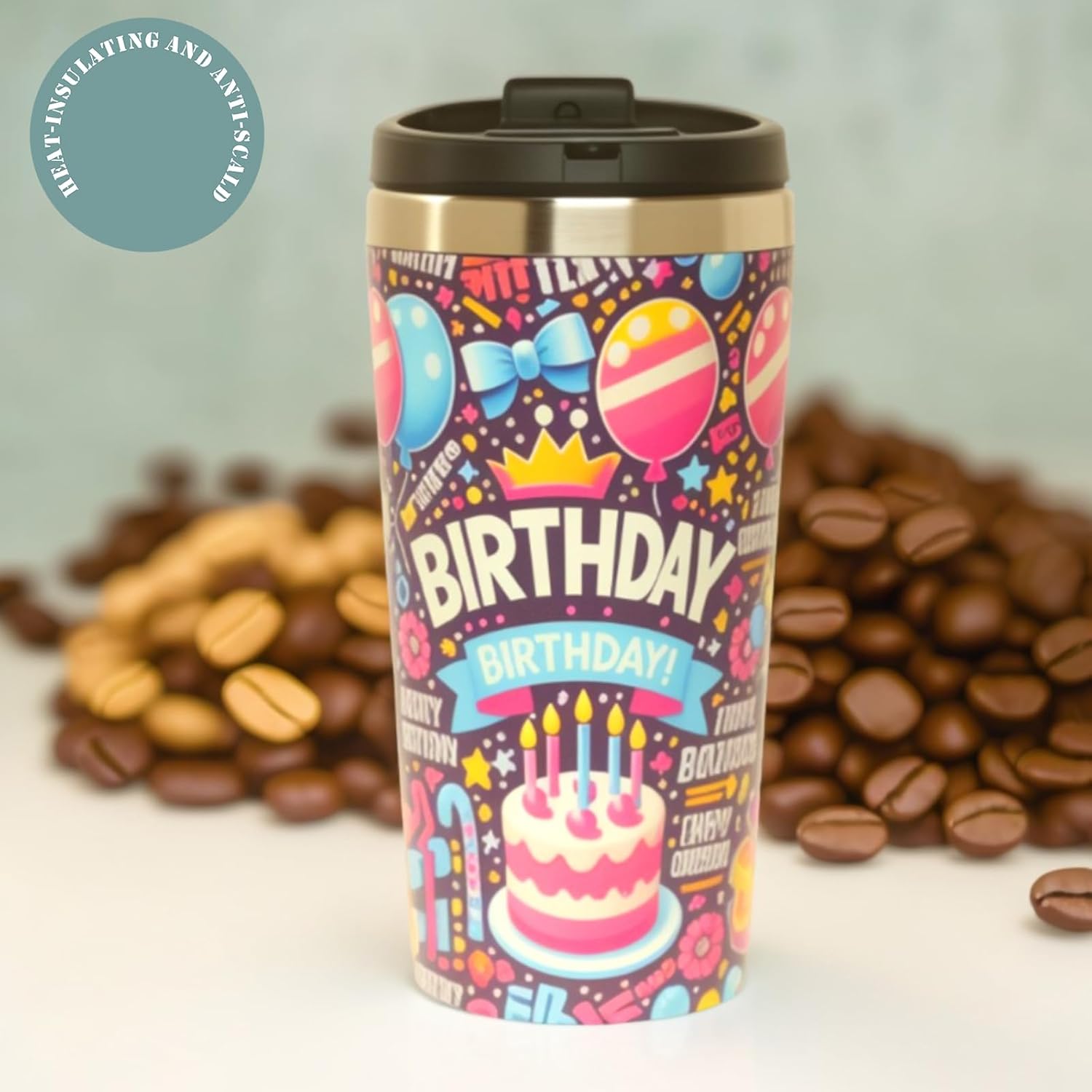 Birthday Coffee Mug 15oz Insulated Stainless Steel Coffee Machine Friendly Hot Iced Coffee Tea Tumbler Cute Happy Birthday Gift For Women Men Artist Designed Vibrant Cup - Image 2