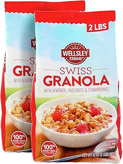 Wellsley Farms Swiss Granola | Made with Real Fruits, Crunchy Oats, Almonds & Hazelnuts| Perfect Addition for Yogurt, Cereal, & Snacks | Favourite High Protein Breakfast | 2 lbs Per Pack