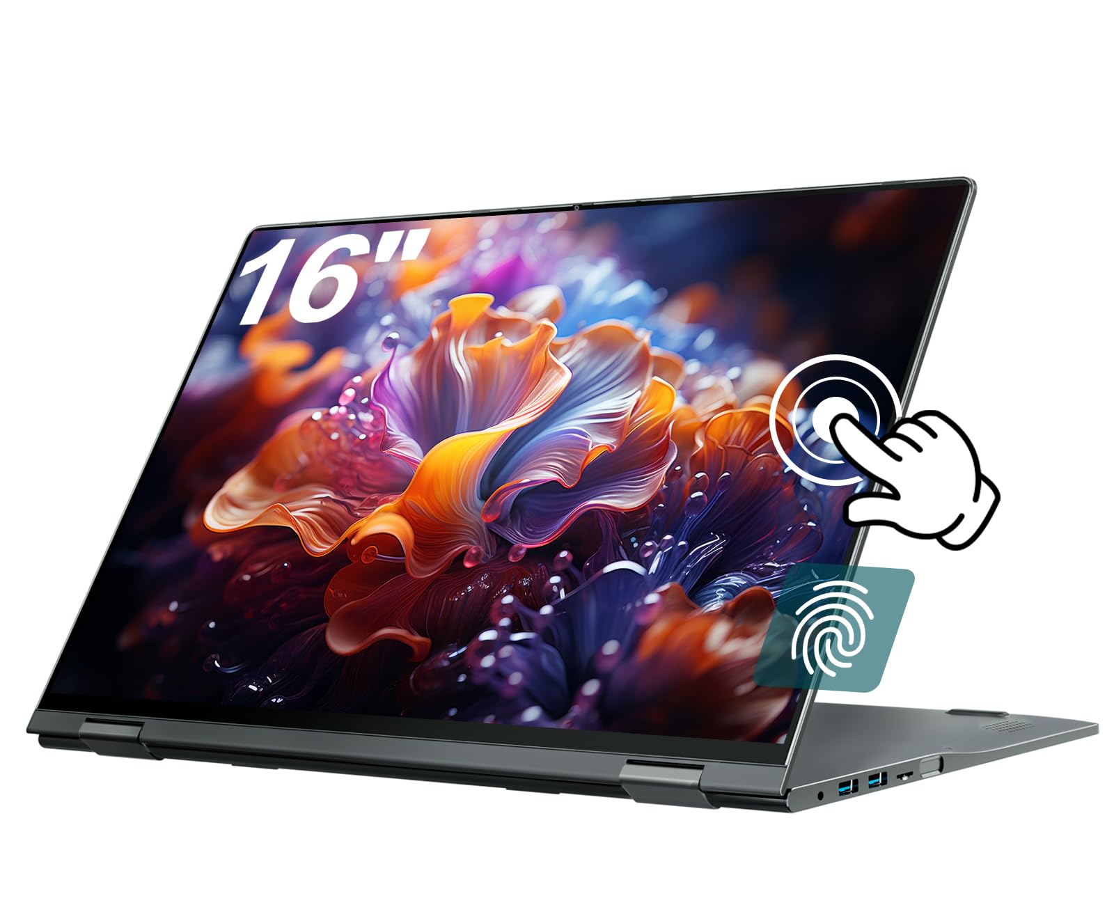 jumper 2 in 1 Laptop, 16 inch Convertible Laptop Computer with IPS FHD 360 Degree Touchscreen, 128GB Storage, 4GB RAM, Fingerprint Reader, Backlit Keyboard, Celeron N5095, 53.2WH, 1 Year Office 365