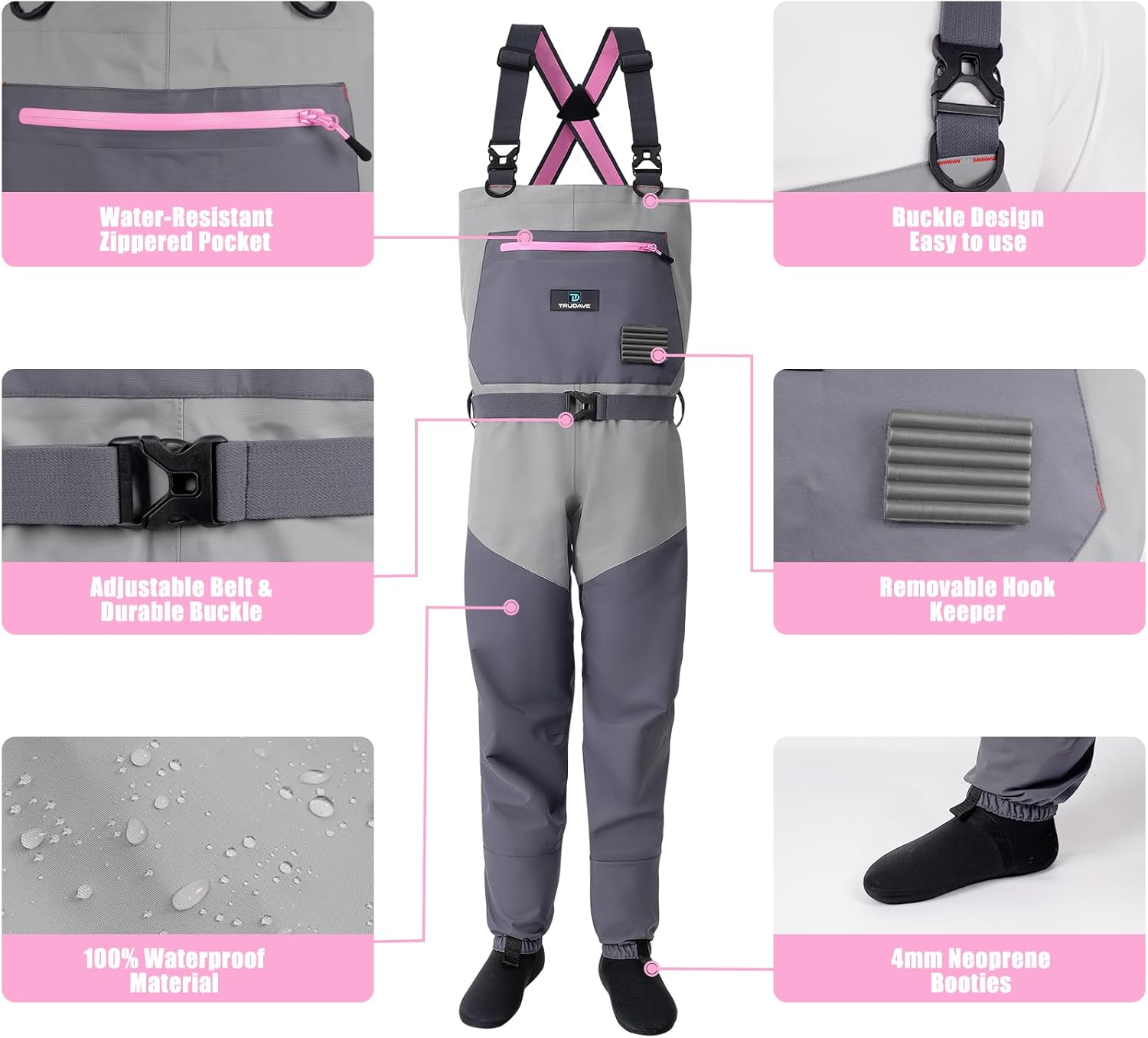 Trudave Women's Fishing Waders, Insulated Chest Waders with Stockingfoot Waterproof Neoprene Hunting Waders for Women - Image 4