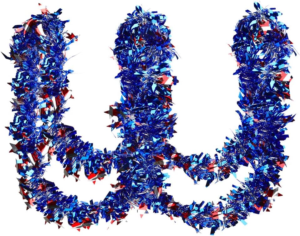 Patriotic Tinsel Garland 4th of July Decoration 5 Pack Red White and Blue Garland 33 FT 4th of July Glitter Metallic Star Tinsel Twist Garland for Independence Day Memorial Day Home Party Decoration