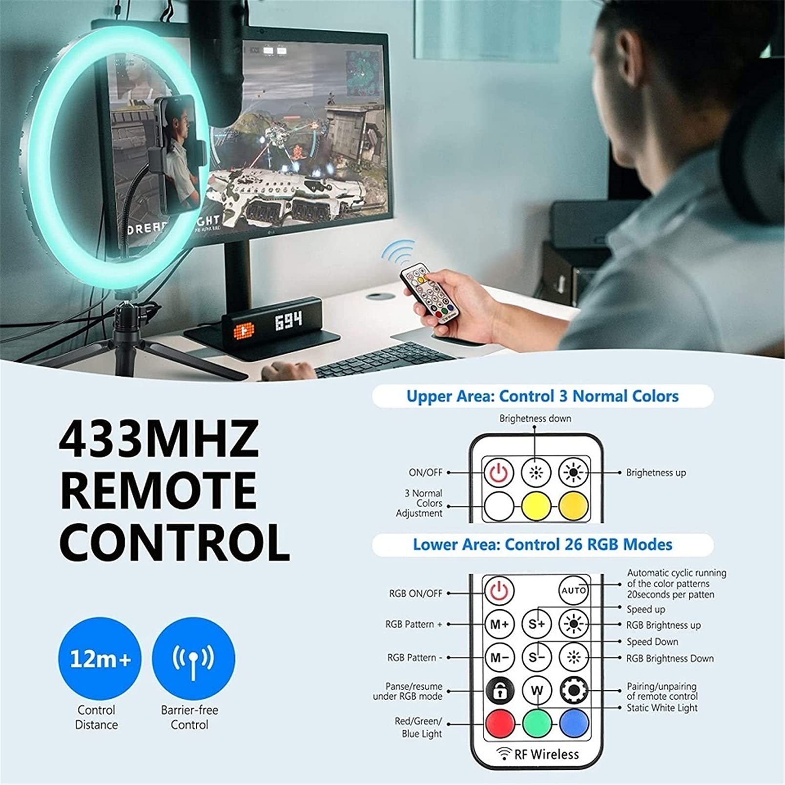 HMTE Selfie Soft Ring Light RGB con treppiede di riempimento LED RingLight Phone Photography Rim Light Live Video Shoot Makeup Circle Lamp