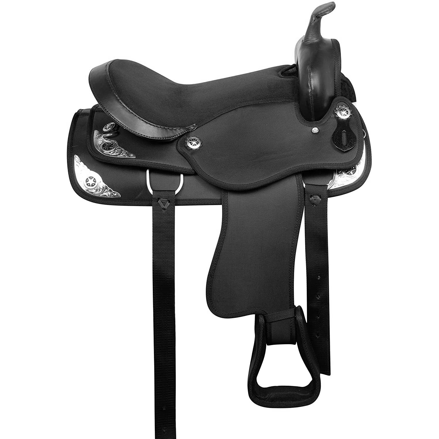 Western Horse Saddle Synthetic Pleasure Trail Barrel Racing Tack Set Nero 25,4 cm a 45,7 cm Seat 001