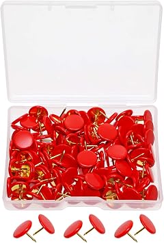 Tupalizy 120PCS Flat Plastic Round Head Map Thumb Tacks Push Pins with Steel for Hanging Art Picture Tapestry Wood Bulletin Cork Board Wall Cubicle and DIY Craft Home School Office Use Red