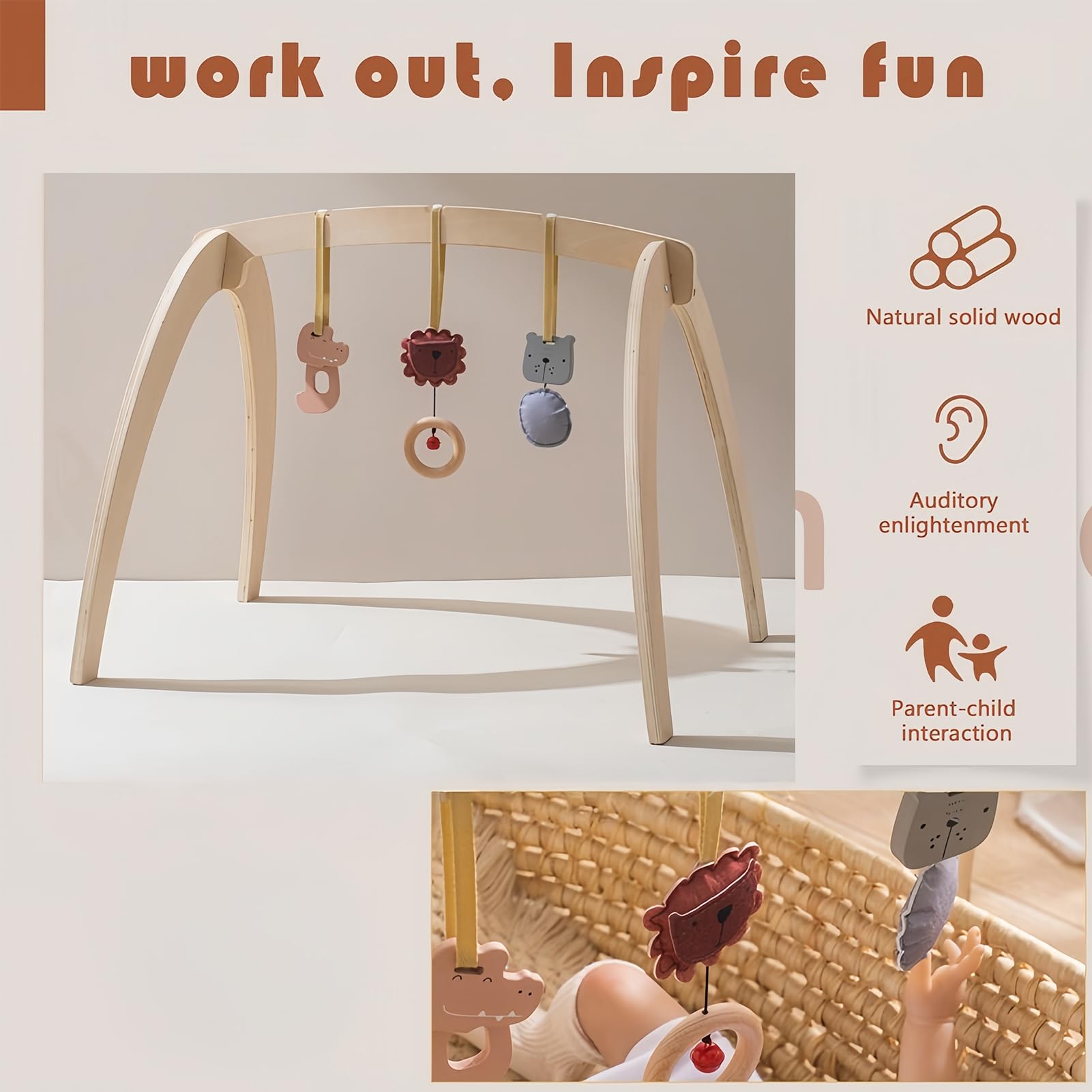 Tappeto Palestra Per Bambini Piccoli Giochi educativi sensoriali in legno | Tappeto palestra attività per neonato motricità fine Ideale Per Bambine, Shower, Compleanno, Camera Soggiorno, Casa E