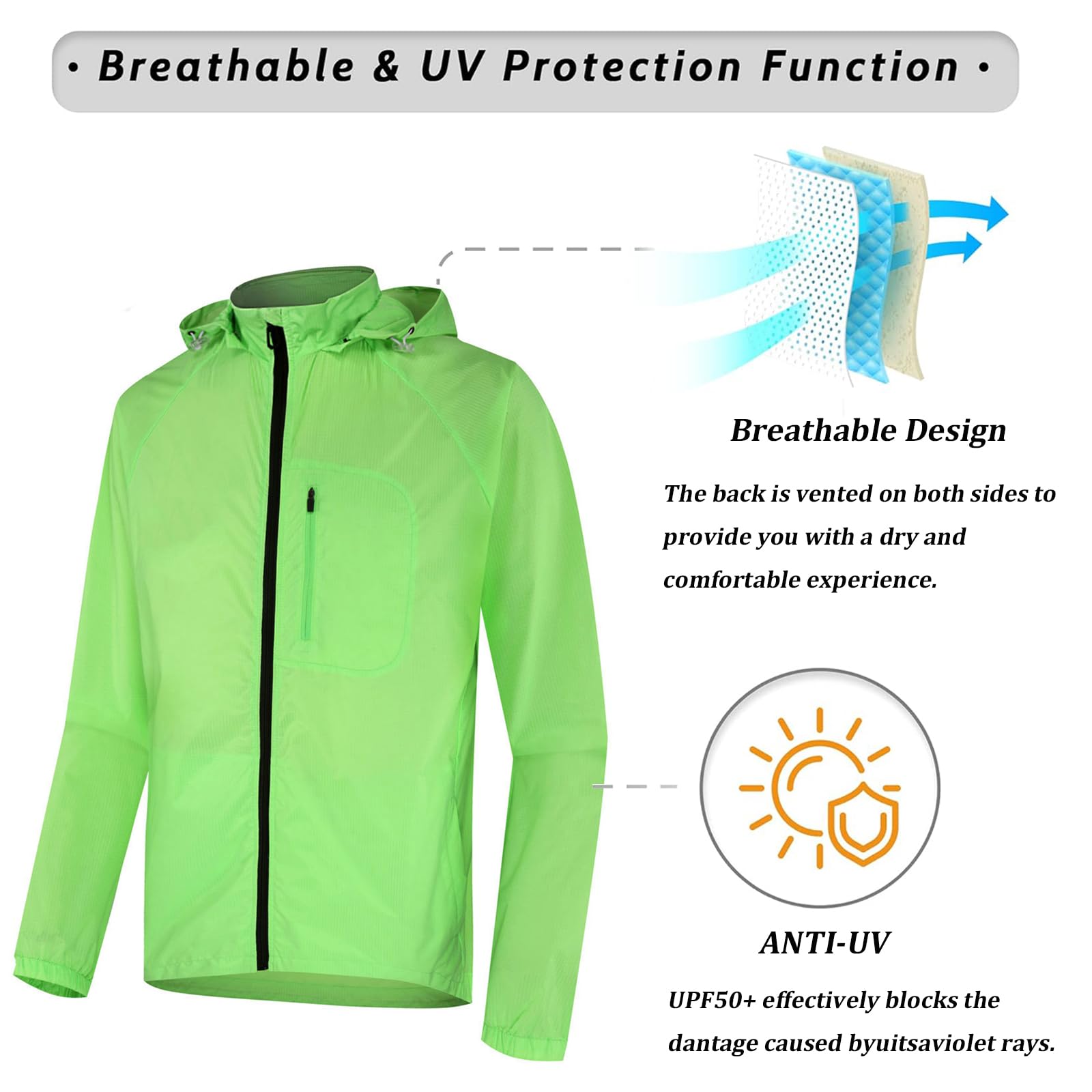Giacca Ciclimo Uomo Impermeabile Antivento Leggero da Moto Trekking Running Catarifrangente per Ciclismo,Green-XXL