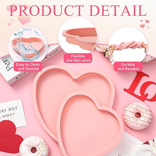 Miniatura 4 de Juego de 8 moldes para pasteles en forma de corazón de 6 pulgadas y 8 pulgadas, reutilizables, de silicona, antiadherentes, molde para hornear en