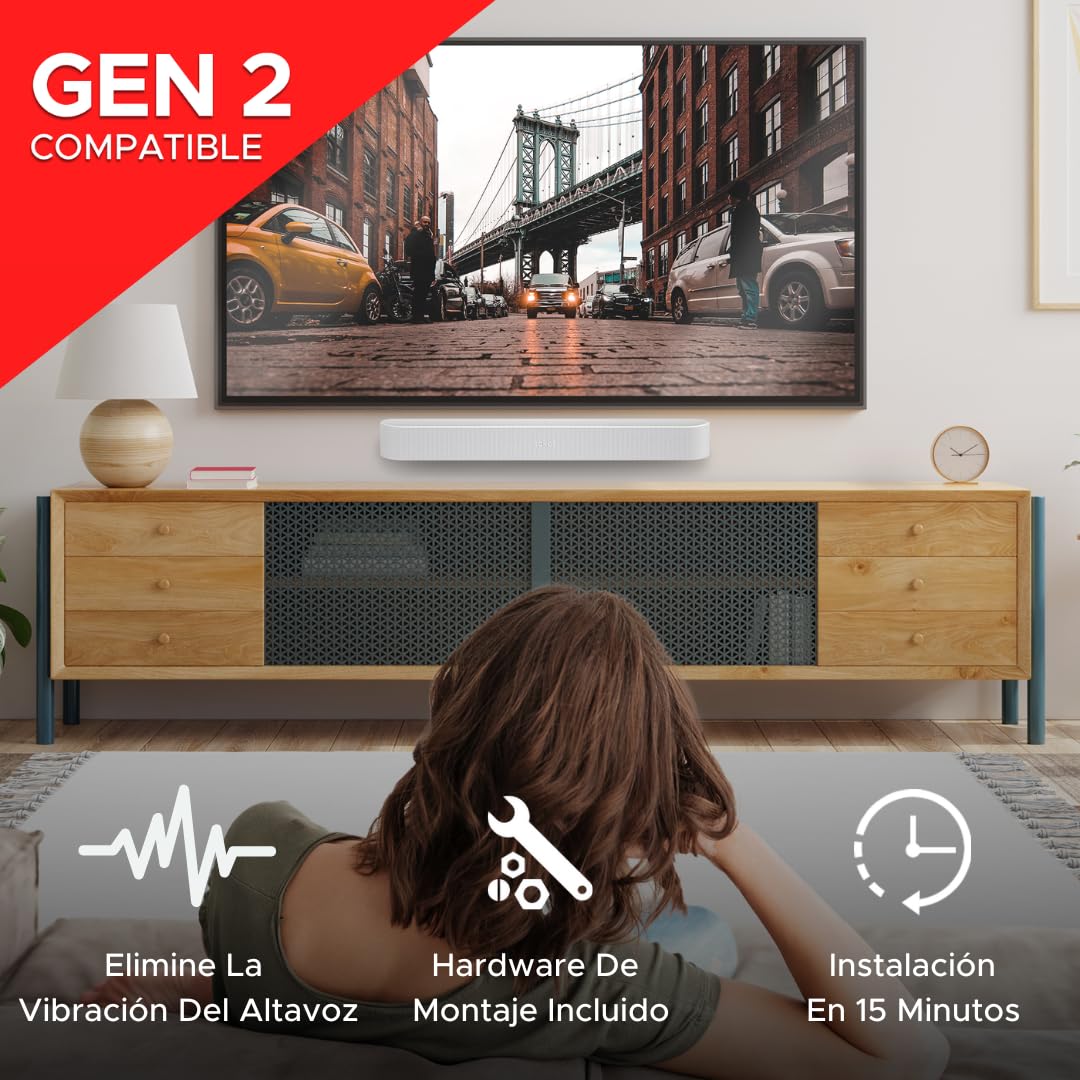 Soporte de Soundbar Soundbass para Sonos Beam, Compatible con la Soundbar Sonos Beam Generación 1 y 2, Incluye Todo el Hardware de Montaje Necesario, Soporte de Montaje, Blanco
