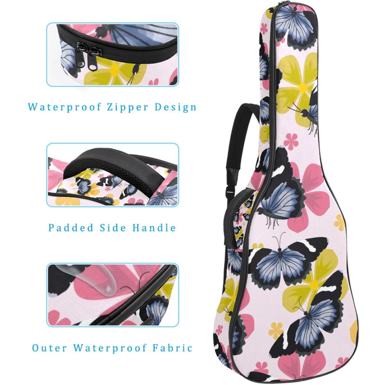 Torba na gitarę akustyczną wodoodporny plecak na gitarę grubo miękki wyściełany motyl klasyczna obudowa na gitarę, wielobarwny, 42.9x16.9x4.7 in, Organizer do torby