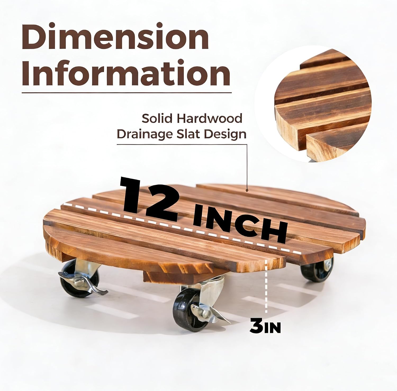 2-Pack Rolling Plant Caddy Tray Style, 12-Inch Heavy-Duty Plant Stand with Wheels, Lockable Casters for Indoor/Outdoor Large Planters & Flower Pots