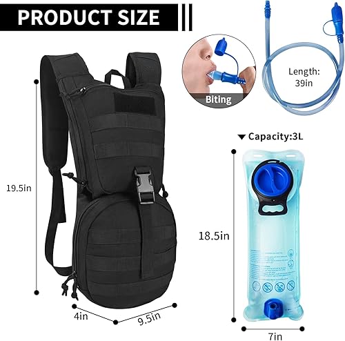 Miniatura 2 de SUNRISING Mochila táctica de hidratación Molle con vejiga de agua de 3 L, mochila de agua militar ligera para senderismo, correr, ciclismo