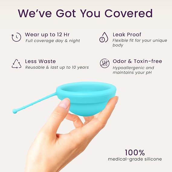 Ecoblossom Reusable Menstrual Disc - Menstrual Cup - Soft Period Disc for Women Designed with Flexible, Medical-Grade Silicone Period Cup (Cyan)
