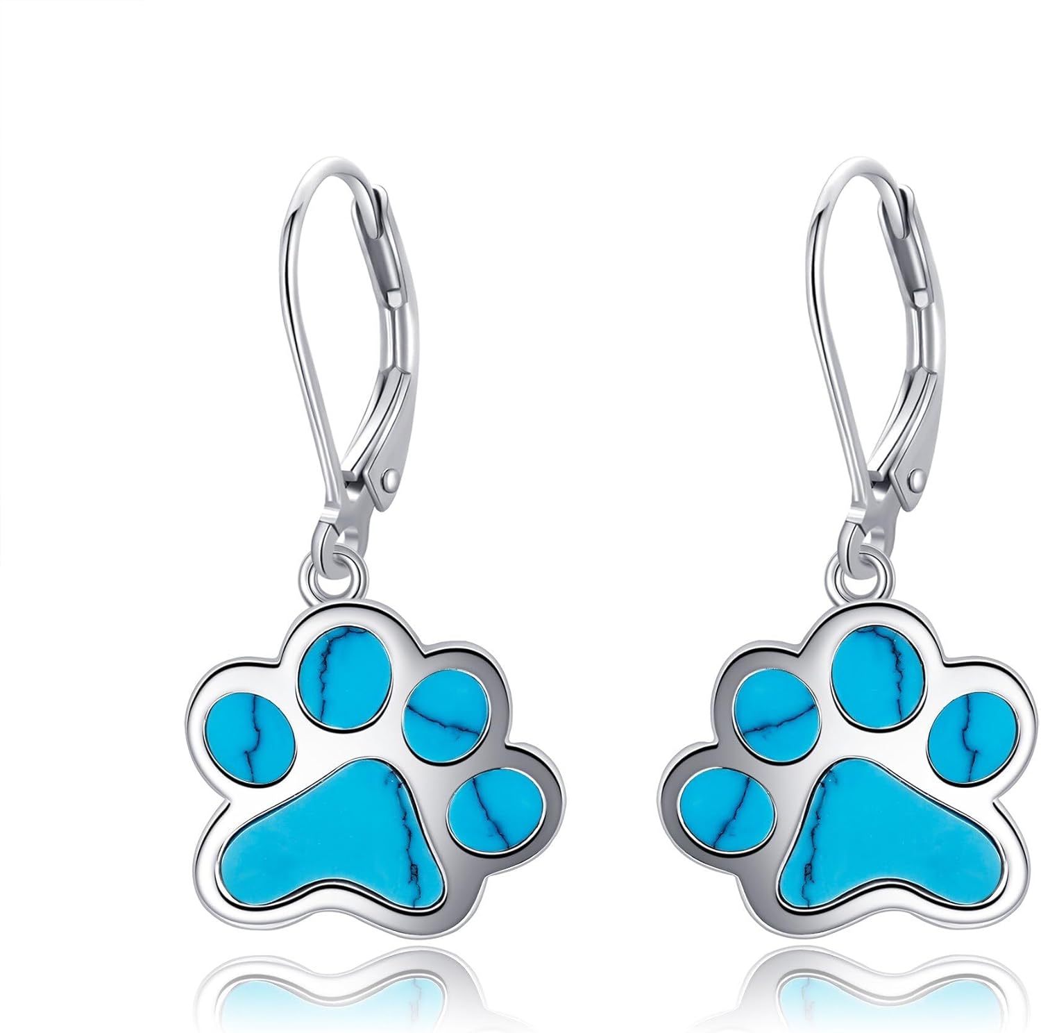 Paw Print Earrings Sterling Silver Leverback Dog Paw Earrings Puppy Paw Drop Dangle Earring for Women Girls