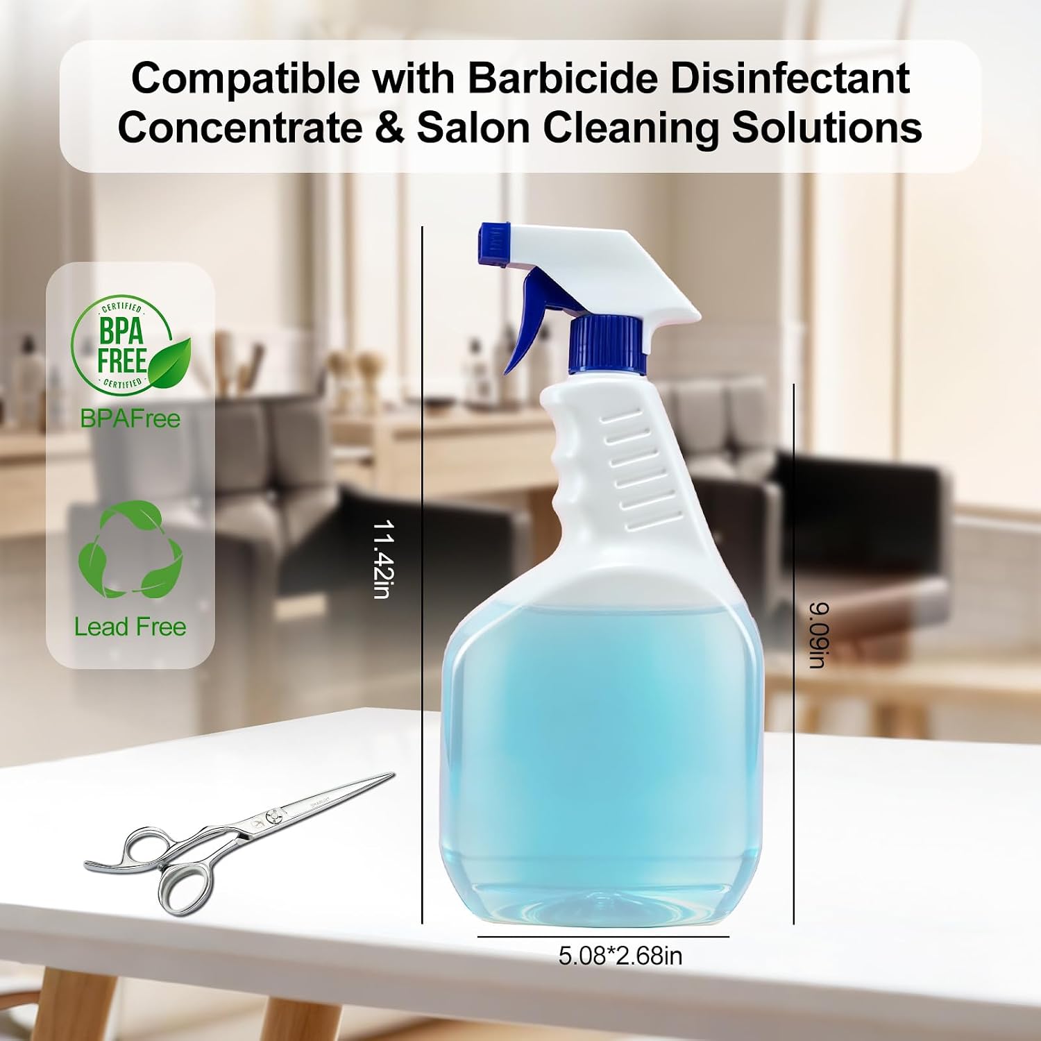 Spray Bottle Compatible With Barbicide, 32 oz Refillable Spray Bottle, Chemical Resistant Disinfectant Sprayer for Barber Salon Sanitizing Solutions image 2