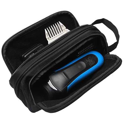 Miniatura 6 de Damero Organizador de viaje, bolsa de almacenamiento de aseo para hombres con dos compartimentos para afeitadora electrónica, cortadora de pelo,