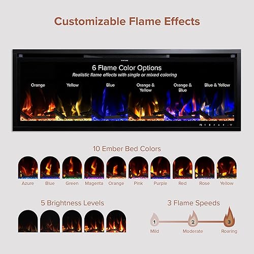 Miniatura 8 de Modern Ember Aerus - Chimenea eléctrica lineal inteligente de 50 pulgadas empotrada en pared y pared varios colores de llama compatible con Alexa y