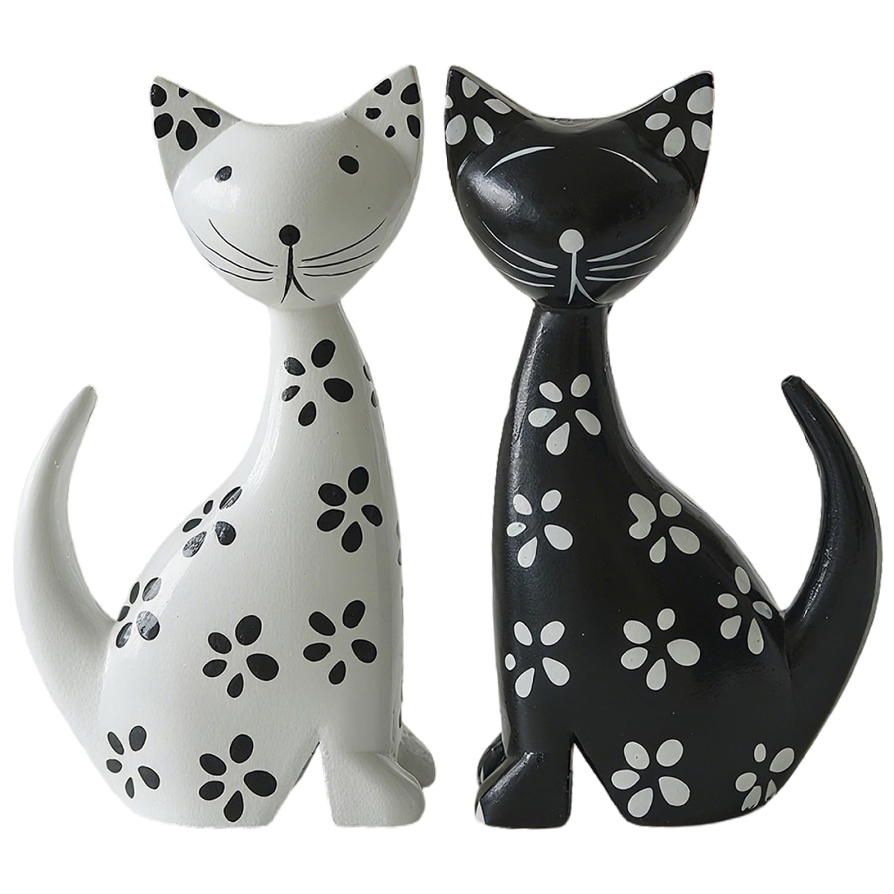 – Couple Cat Statue Wooden Figurines 6.7 Inch, Minimalist Cat Decor for Shelf Desk, Home Decor Figurines