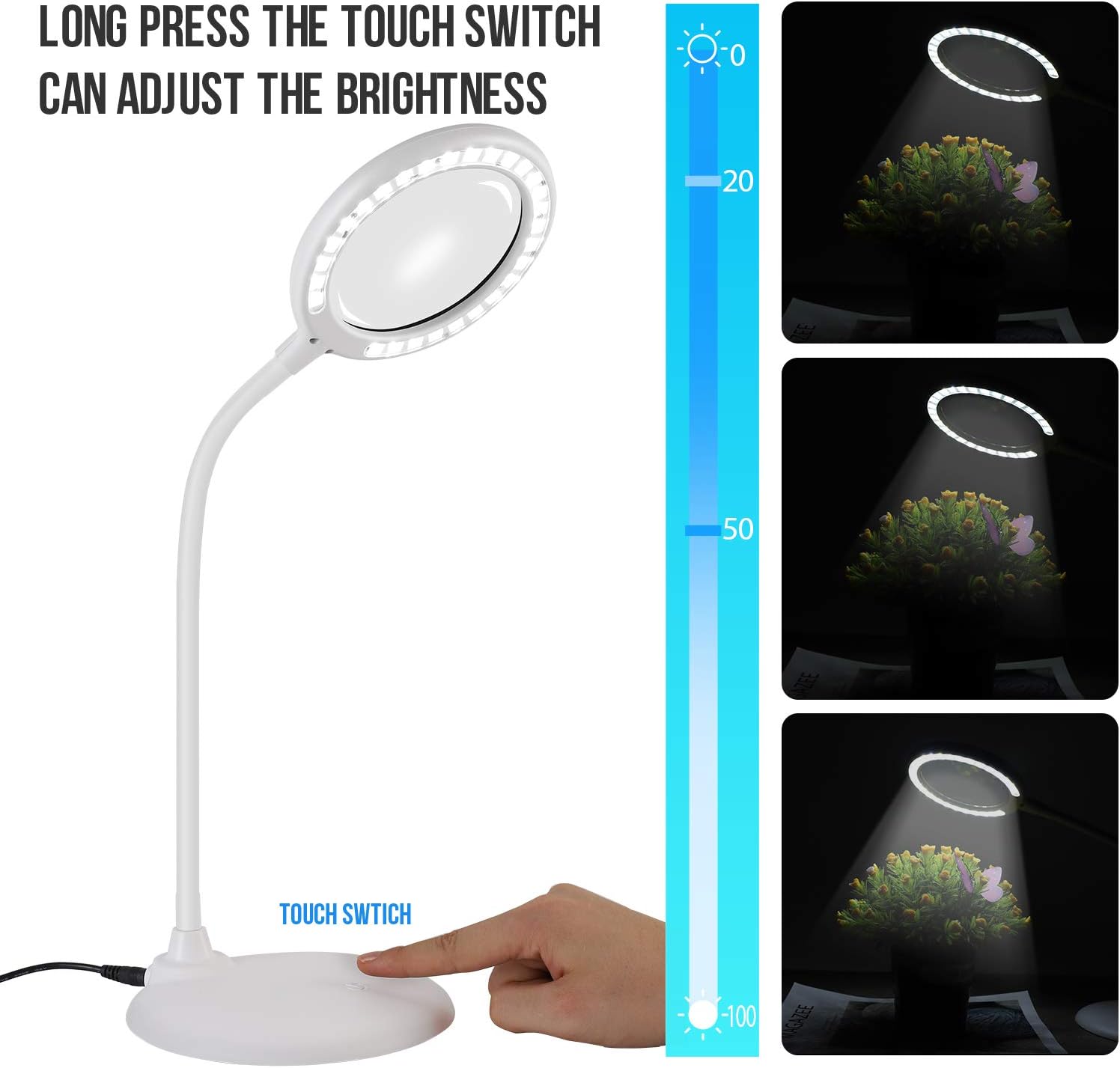 Delixike Dimmable Magnifying Lamp with 28 LED Lights,3X Hands Free Magnifying Glass with Light and Stand for Close Work Reading Hobbies Crafts Workbench