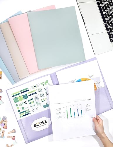Vista 12 de SUNEE Carpetas con bolsillos (paquete de 6, colores surtidos), carpetas de plástico con bolsillo, carpeta de polietileno para documentos