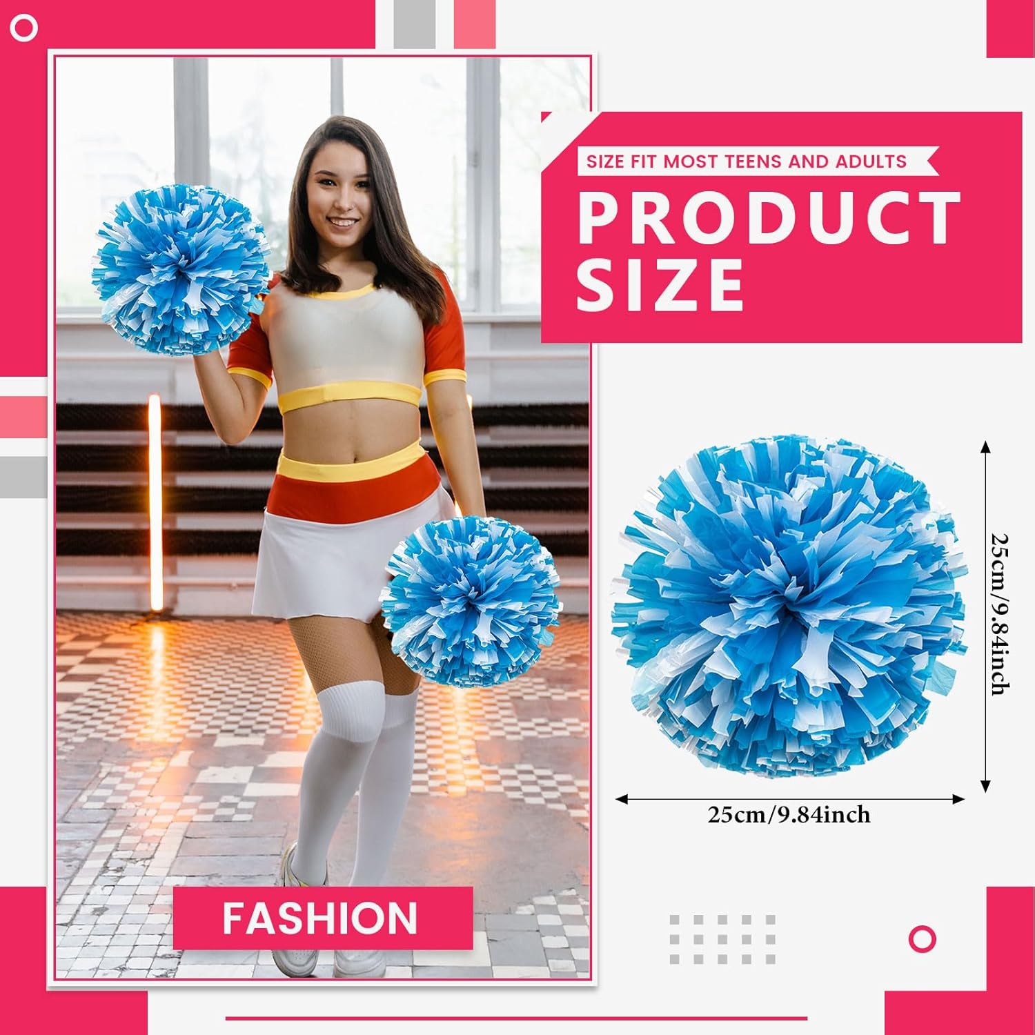 20 Pack Cheerleading pom poms,Cheer pom poms Sports Dance Cheer Plastic Pom Poms Cheerleading for Sports Team Spirit Cheering (Blue+Pink+White) (Blue+White)