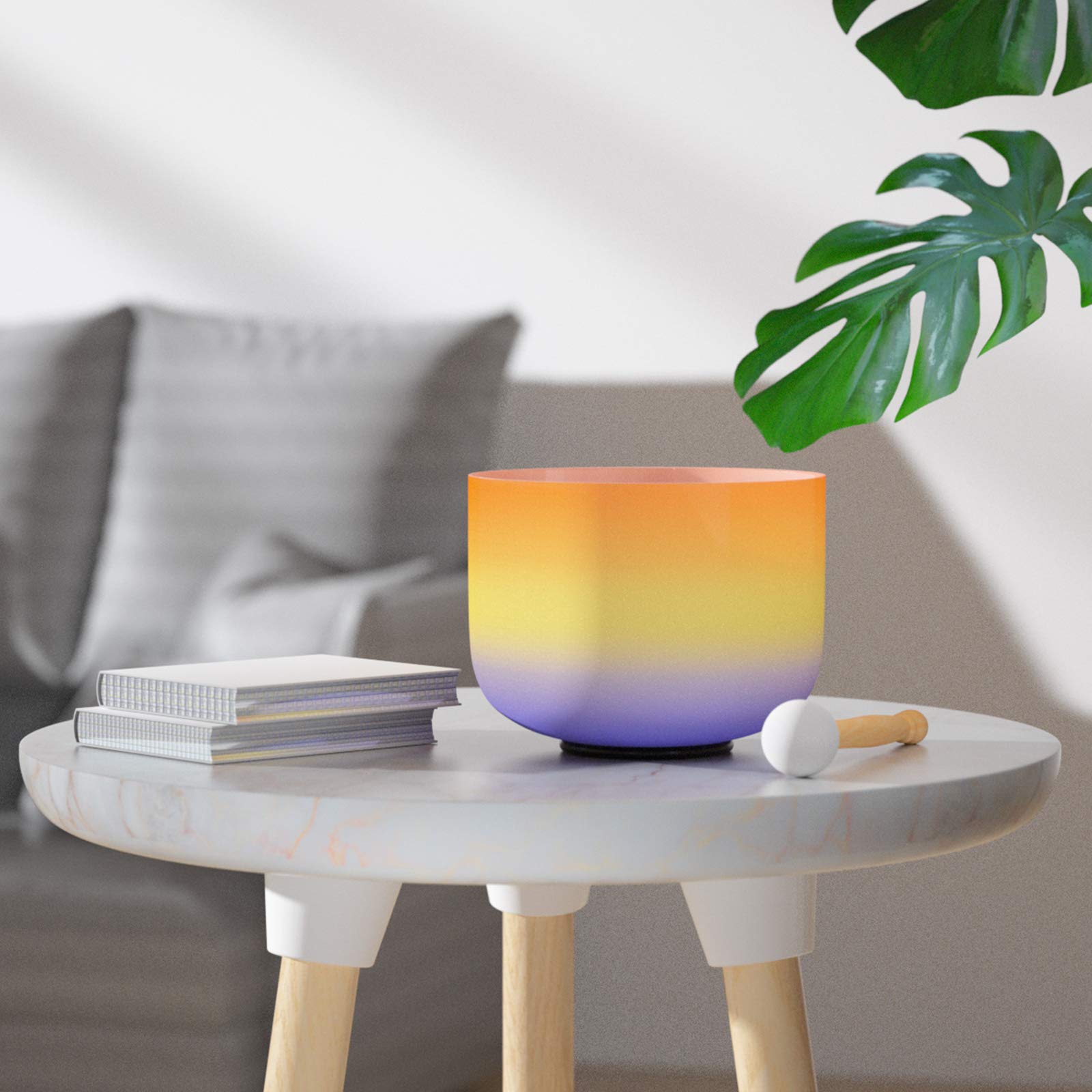 440 Hz 20 cm givré Perfect Pitch Cœur Chakra Bol chantant en cristal Quartz Bol chantant avec joint torique et de nouveaux Cristal Maillet (20 CM, Orange arc-en-ciel)