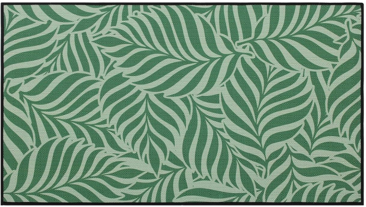 Ultra Thin Linen Door Mat 17"x30", Low Profile Indoor Entrance Mat with Palm Leaf Pattern, Non Slip Rubber Backing Dirt Trapper Welcome Rug, Washable Floor Mat for Front Door Entryway