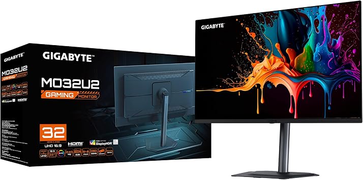 GIGABYTE MO32U2 31,5 QD-OLED Gaming Monitor, 4K UHD (3840x2160), 240Hz, 0.03ms GTG, HDMI 2.1 & DP 1.4, DisplayHDR True Black 400, HDR 1000 nits, KVM & USB-C, Dahili Hoparlör