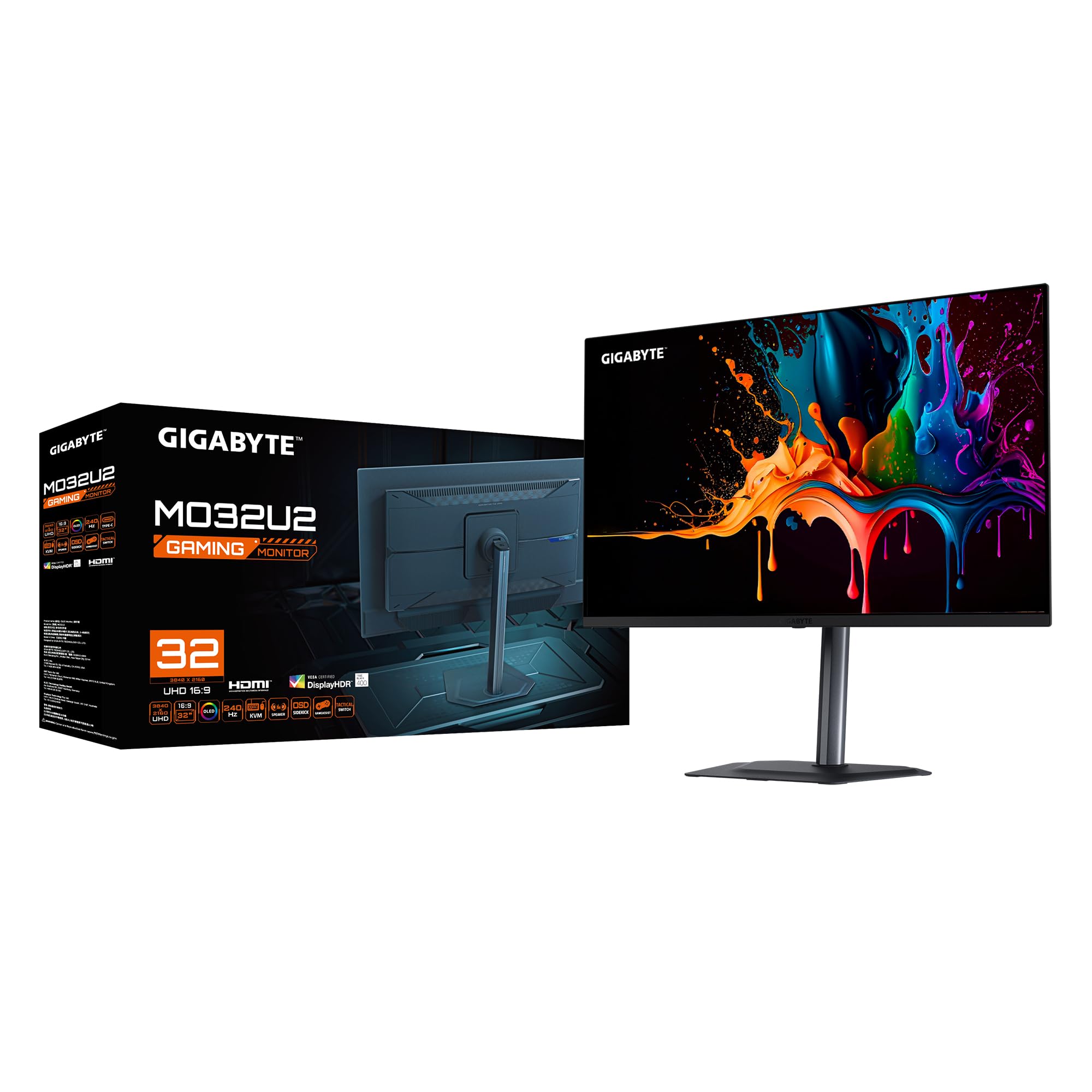 GIGABYTE MO32U2 Moniteur Gaming OLED 32” 4K UHD - 3840 x 2160, 240Hz, 0.03ms, 250 CD/m², G-Sync Compatible, FreeSync Premium Pro, Display HDR True Black 400, HDMI 2.1, DisplayPort 1.4
