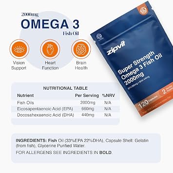 Zipvit Omega 3 Fish Oil 2000mg - EPA 660mg DHA 440mg - 120 Softgels