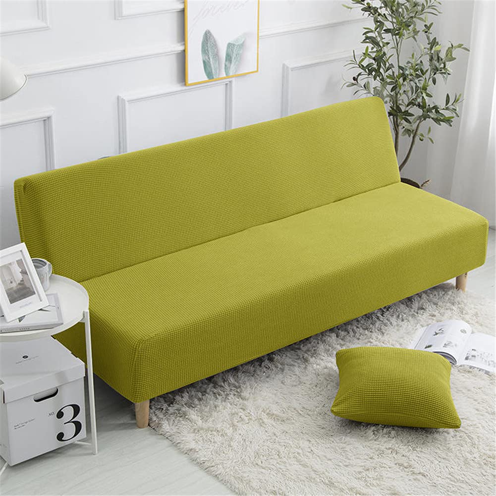 Housse de clic-clac extensible vert cyprès pour rénover une banquette usée sans accoudoirs 190cm