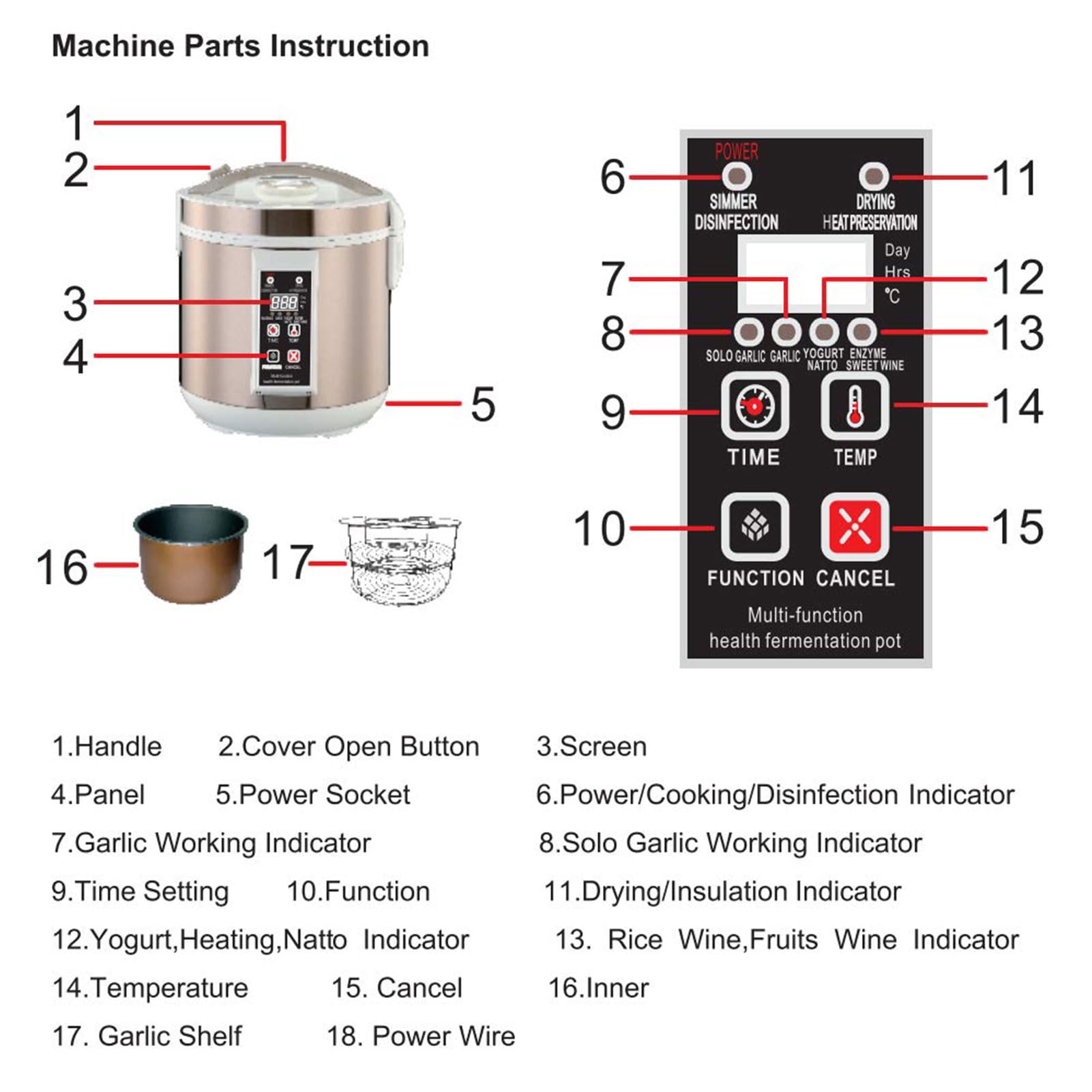 Máquina de fermentación automática, olla fermentadora multifuncional de 5 litros con estante de ajo de 2 niveles para yogur, natto, arroz dulce y más