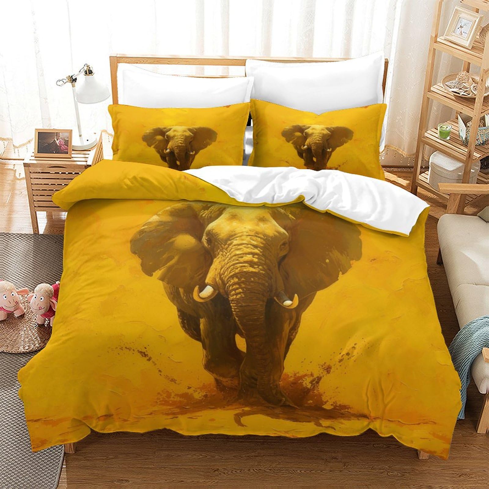Parure de lit microfibre 140x200 cm motif éléphants pour un confort de sommeil idéal