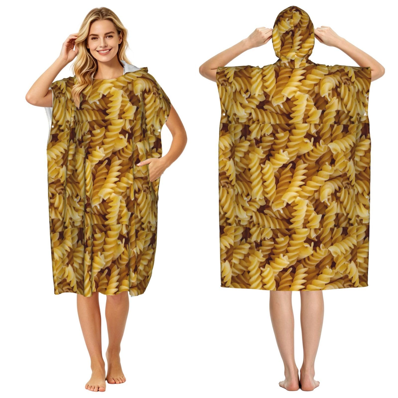 Poadnly Pasta, Adult Hooded Beach Towel 90 x 110 cm,Changing Bath Robe, Surf Poncho Towel For Women Men