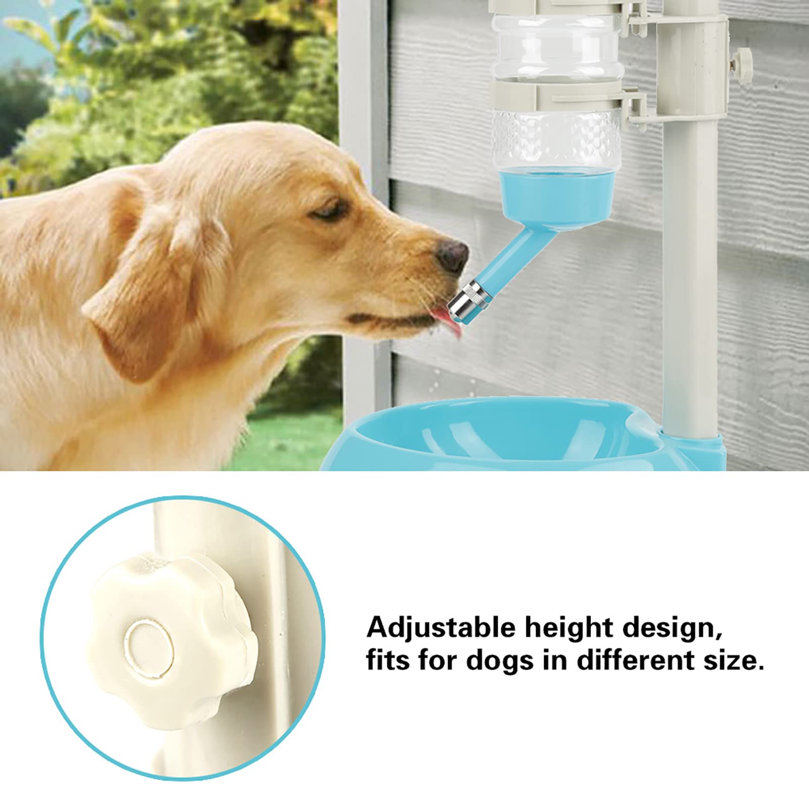 Wassernapf für Hunde, automatischer höhenverstellbarer Spender für Hunde, 2 in 1 Futternapf für Haustiere für Hunde, Futter für Katzen (Blau)